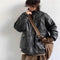 Jaqueta de Couro Biker Solta Masculina - Casaco Premium de Pele de Cordeiro
