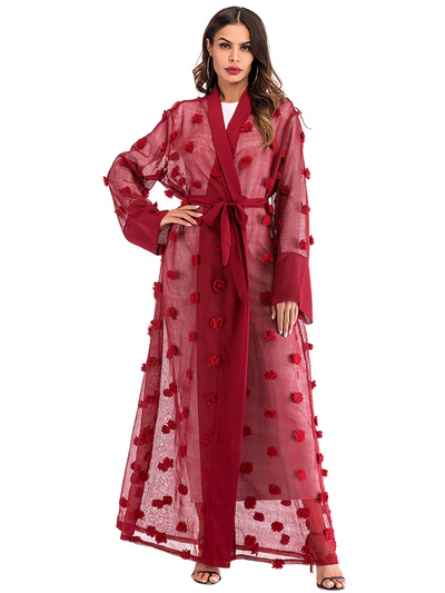Cardigan Bata de Encaje Floral 3D con Cierre de Cordones y Mangas Largas - Image 75