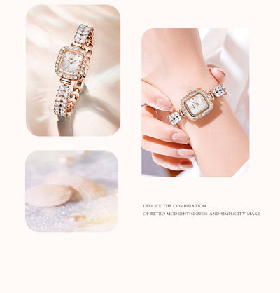 Reloj de Cuarzo Dorado con Cristales y Esfera Cuadrada Pequeña - Image 12