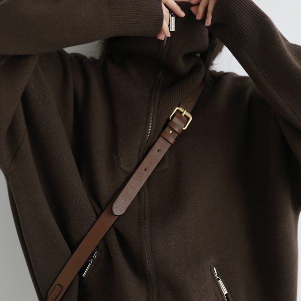 Suéter Cuello Alto Casual Holgado con Textura Tejida