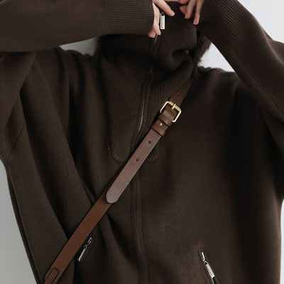 Suéter Cuello Alto Casual Holgado con Textura Tejida