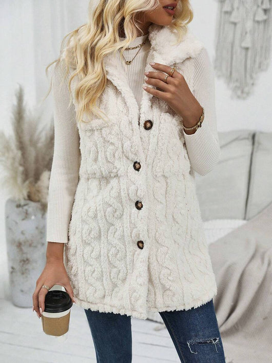 Chaleco Cardigan Reversible de Felpa con Solapa Casual - Image 11