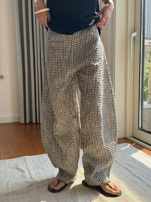 Pantalones de Lino Ancho Cuadros Mujer - Cómodos y Transpirables - Image 22