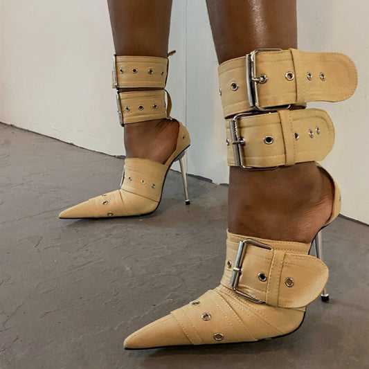 Sandalias de Tacón Alto Punta Cerrada con Hebilla Grande - Zapatos Sexy para Mujer