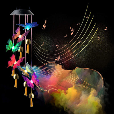 Lámpara Solar Decorativa con Cambio de Color - Carillón de Viento Cristal Colibrí y Mariposa - Image 3