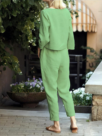 Traje Casual de Algodón y Lino para Mujer - Conjunto de Dos Piezas - Image 6