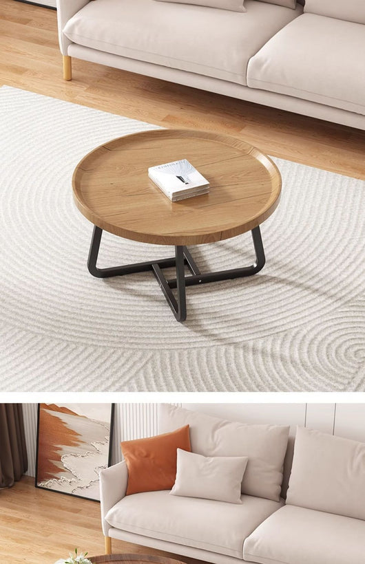 Mesa de Centro Redonda Madera Maciza Lujo Minimalista para Sala - Image 16