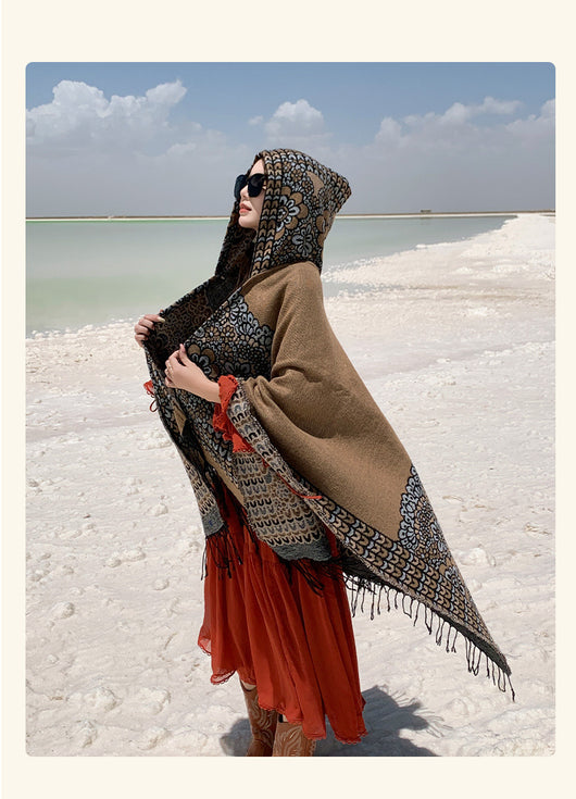 Poncho Étnico Desértico de Cashmira Artificial para Otoño e Invierno - Image 16