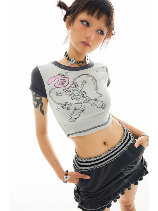Camiseta Gris Claro para Niña con Estampado Pintado a Mano - Image 8