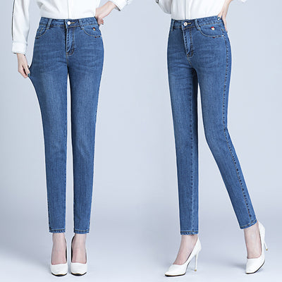 Pantalones Rectos Talla Grande Cintura Alta con Elastano para Mujer