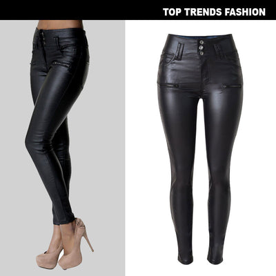 Pantalones Skinny de Cuero Talle Alto con 3 Botones - Image 20