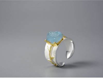 Anillo de Plata 925 con Aguamarina y Hoja para Mujer - Image 8