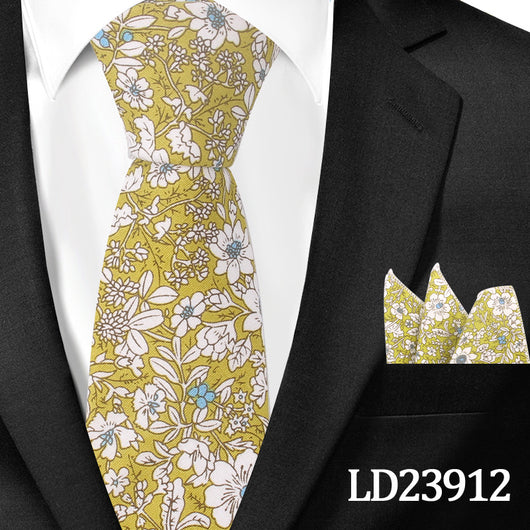 Corbata Casual de Algodón con Estampado Floral 6cm + Pañuelo de Bolsillo - Image 42