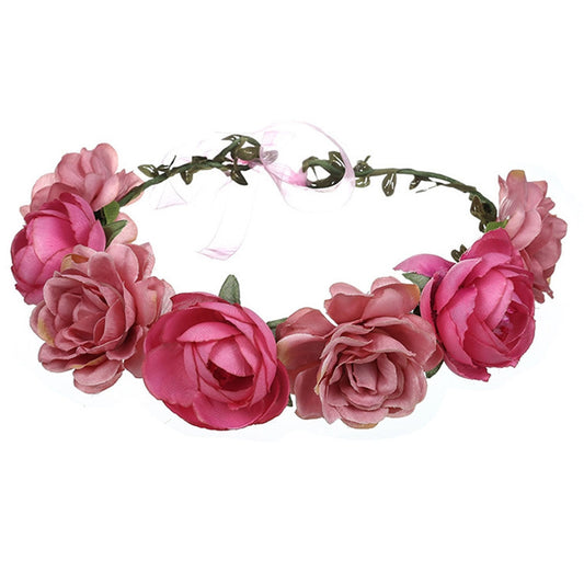 Diadema Nupcial de Rosas Rojas - Flores Artificiales para Playa y Viajes