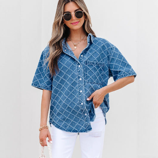 Camisa de Mezclilla con Estampado Cuadros para Mujer