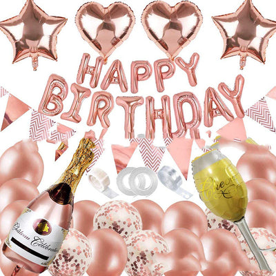 Juego de Globos Oro Rosa con Banderín de Cumpleaños Efecto Bronce - Image 6