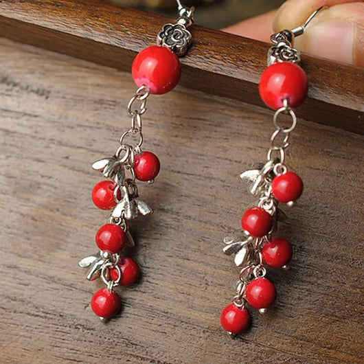 Aretes de Perla Roja con Cuentas de Plata - Estilo Étnico - Image 8
