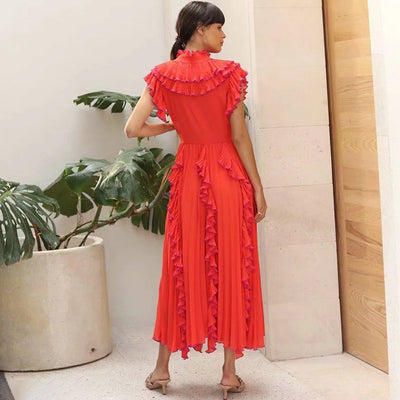 Vestido Largo Elegante con Detalles de Encaje y Volantes - Image 3