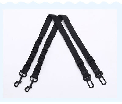 Two black elastic retractable pet seat belts with metal buckles and clips for vehicle safety. - Image 7