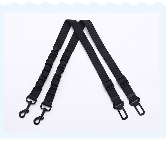 Two black elastic retractable pet seat belts with metal buckles and clips for vehicle safety. - Image 7