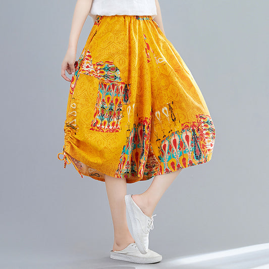 Pantalones Anchos Cropped en Algodón y Lino con Estampado Étnico - Image 2
