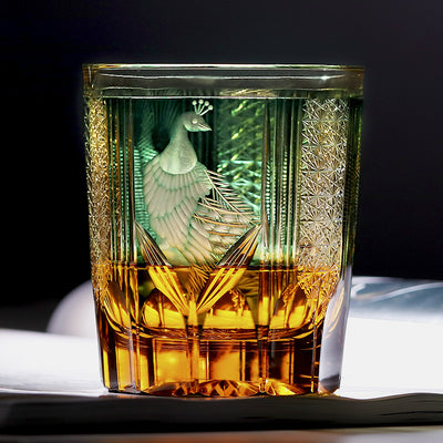 Vaso de Whiskey de Cristal Tallado a Mano con Diseño de Pavo Real - Image 18