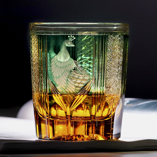 Vaso de Whiskey de Cristal Tallado a Mano con Diseño de Pavo Real - Image 18