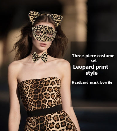Conjunto de Máscara Media Cara y Diadema Estampado Leopardo para Halloween - Image 11