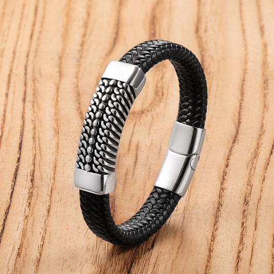 Pulsera de Cuero y Acero Inoxidable para Hombre