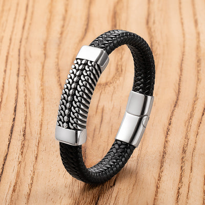 Pulsera de Cuero y Acero Inoxidable para Hombre