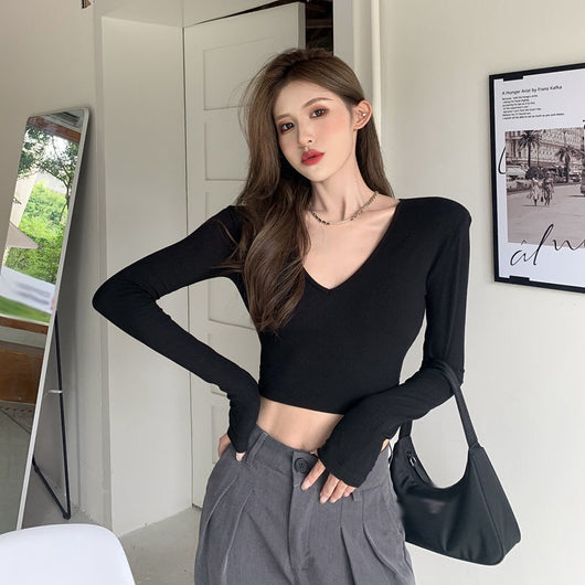 Blusa de Manga Larga con Hombreras Otoñal, Cuello en V - Image 10