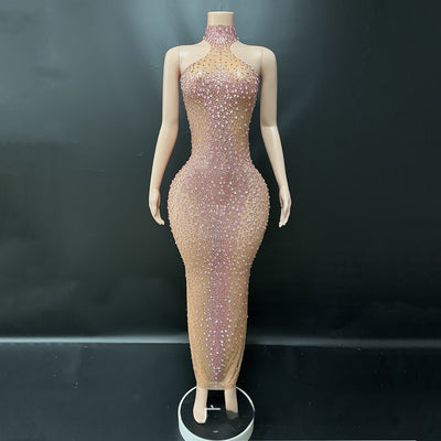 Vestido de Gala Plateado con Cristales Brillantes para Eventos Especiales - Image 9