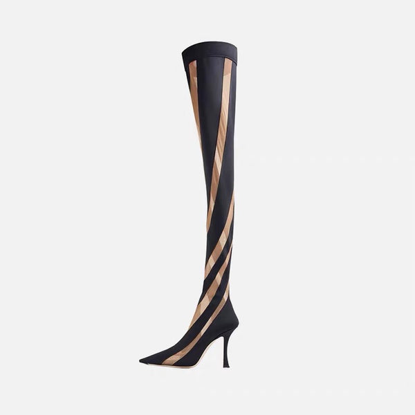 Tacones Altos Over Knee Mesh Calado Punta Aguda