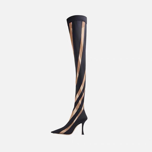 Tacones Altos Over Knee Mesh Calado Punta Aguda