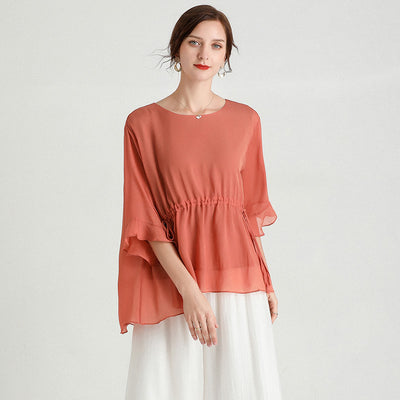 Blusa de Seda Elegante Manga Corta Talla Grande Efecto Reductor - Image 3