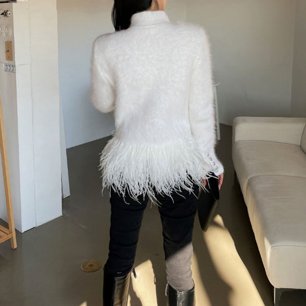Abrigo Largo de Doble Botonadura con Solapas y Flecos para Mujer