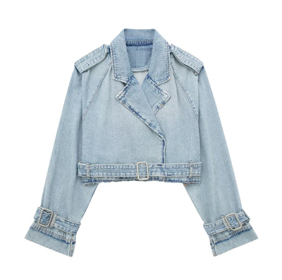 Chaqueta Denim Estilo Francés Ajustada con Cinturón - Image 4