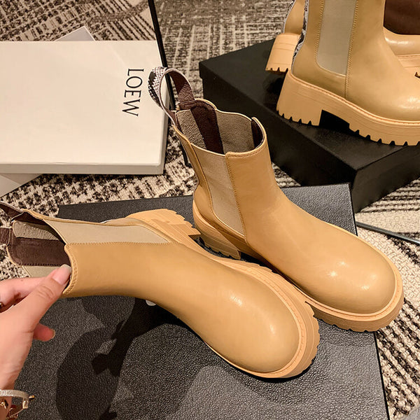 Botas Martin de Cuero con Tacón Alto Grueso Estilo Coreano para Mujer