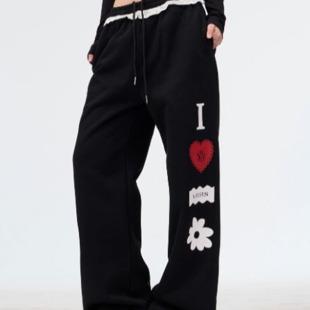 Pantalones de Chándal Vintage con Encaje - Corte Recto y Suelto para Mujer