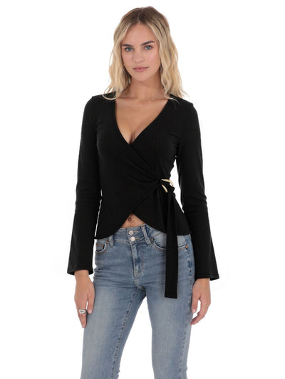 Suéter Tejido Negro Cuello V Manga Larga con Cintura Ajustada Diseño Francés - Image 10