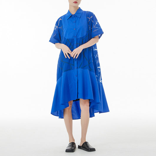Vestido Camisero Retro Francés con Patrón Geométrico Transparente - Image 3