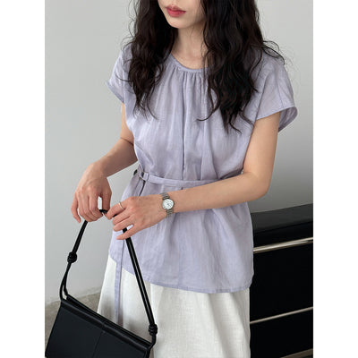 Blusa Tencel Lino Cuello Redondo Ajustada para Mujer - Image 2