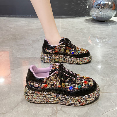 Mocasines Plataforma para Mujer con Tweed Colorido y Piedras - Zapatos Cómodos y Casuales - Image 15