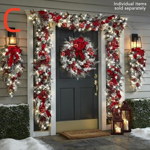 Corona Navideña Exterior con Efecto Nieve - Decoración Puerta Ratán Flocking - Image 7