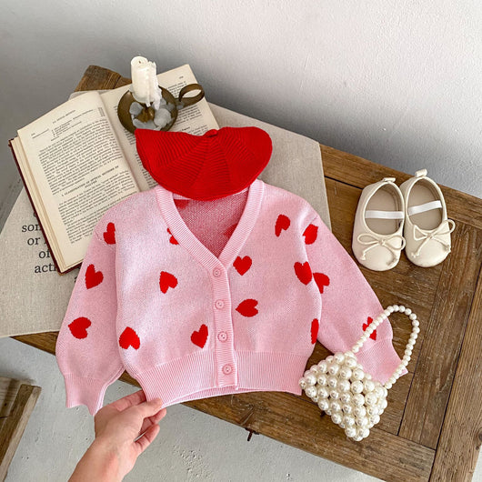 Cardigan de Punto Rosa con Corazón para Bebé Niña - Suéter Infantil Cuello V - Image 8