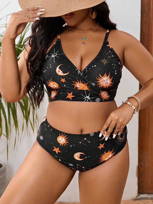Traje de Baño Mujer Corte Asimétrico Estampado Talla Grande - Image 9