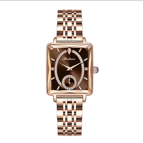 Reloj Elegante de Oro Rosado con Diamantes y Correa de Dos Pasadores