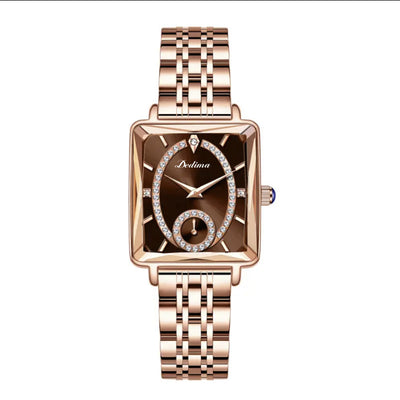 Reloj Elegante de Oro Rosado con Diamantes y Correa de Dos Pasadores - Image 2