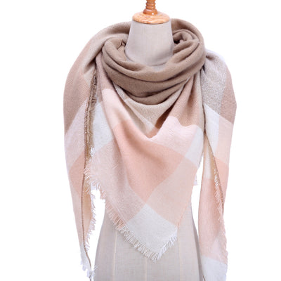 Bufanda de Cashmira Artificial Otoño Invierno Triangular Pareja Cuadros Cálida - Image 10