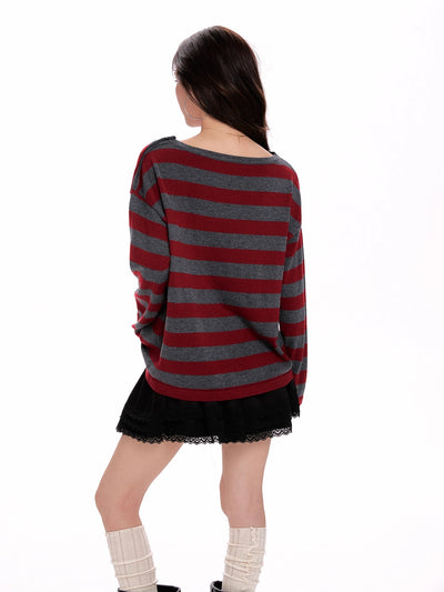 Suéter Tejido de Rayas Rojas con Mangas Largas para Mujer - Image 17